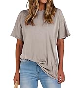 JINZHAO Womens Oversized Shirt Summer Casual Trendy Tshirts Cotton Crewneck Short Sleeve Basic To...