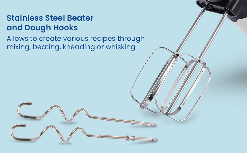 Buy AGARO Elegant Hand Mixer, 300 Watts, Stainless Steel, 6 Interchangeable Speed Settings