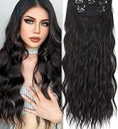 Stamped Glorious Clip in Hair Extension Dark Brown Long Wavy Hair Extensions for Women 4pcs Long ...