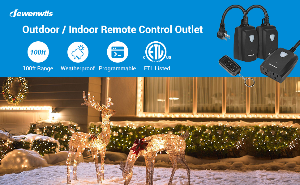 DEWENWILS Outdoor Indoor Remote Control Outlet Power Strip Weatherproof