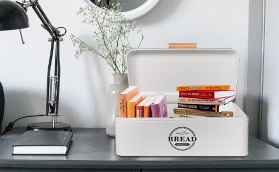 SOTECH Large White Bread Box with Lid,Farmhouse Bread Box in White