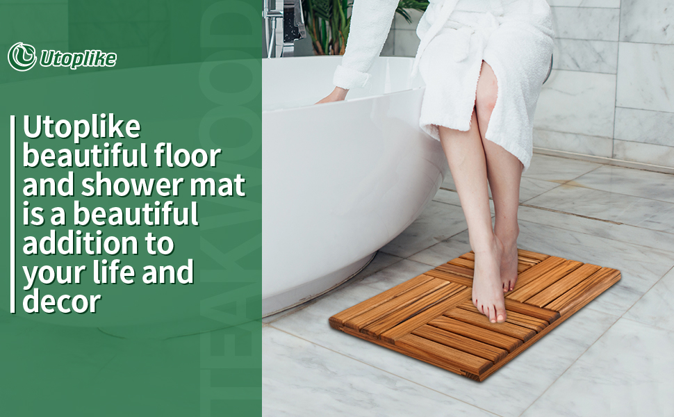 Utoplike Teak Wood Bath Mat, Wooden Shower Mat for Bathroom