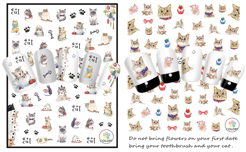 Cute Cat Nail Art Stickers, 3D Little Animal SelfAdhesive