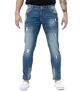 RAW X Men's Skinny Fit Stretch Jeans, Fashion Destroyed Distressed Washed Denim Jean Pants