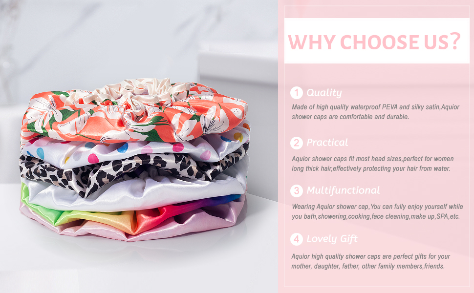 Aquior Shower Caps, Reusable Shower Cap for Women, Double