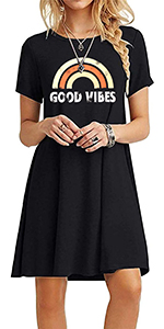 Print T Shirt Dresses Short Sleeve Basic Mini Tunic Swing Loose Casual Summer Dress for Women Beach
