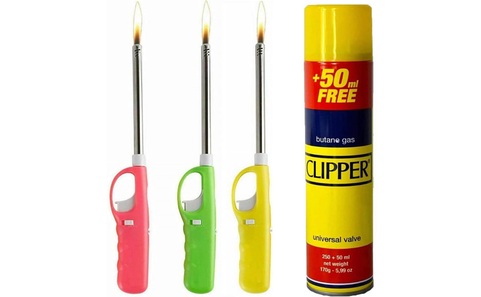 3 X BBQ Multicolour Refillable Safety Candle Fire Lighters With 1