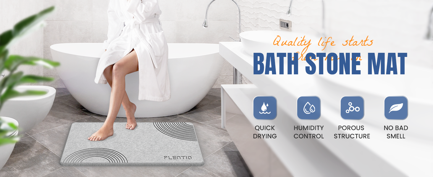 Plentio Stone Bath Mat, NonSlip Natural Diatomaceous Earth