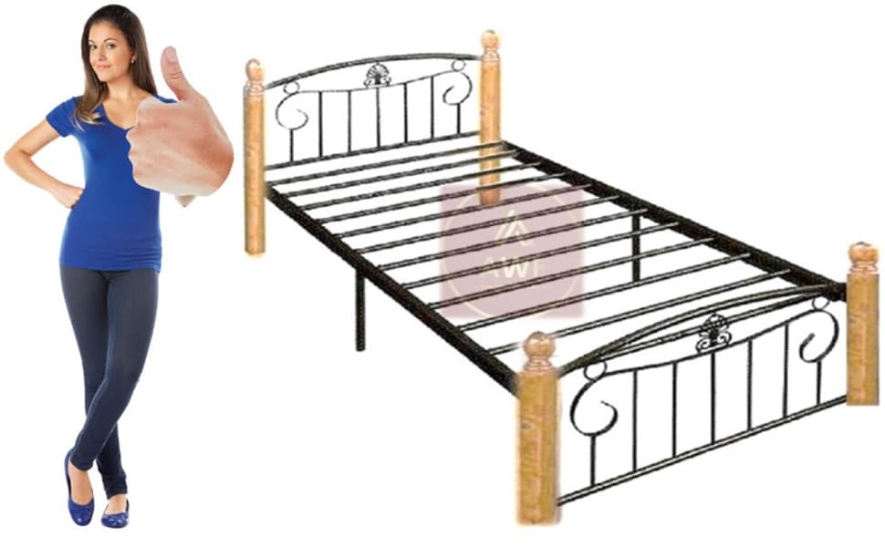 Wooden and Metal Single Bed with Metal Slat Base Natural Beech
