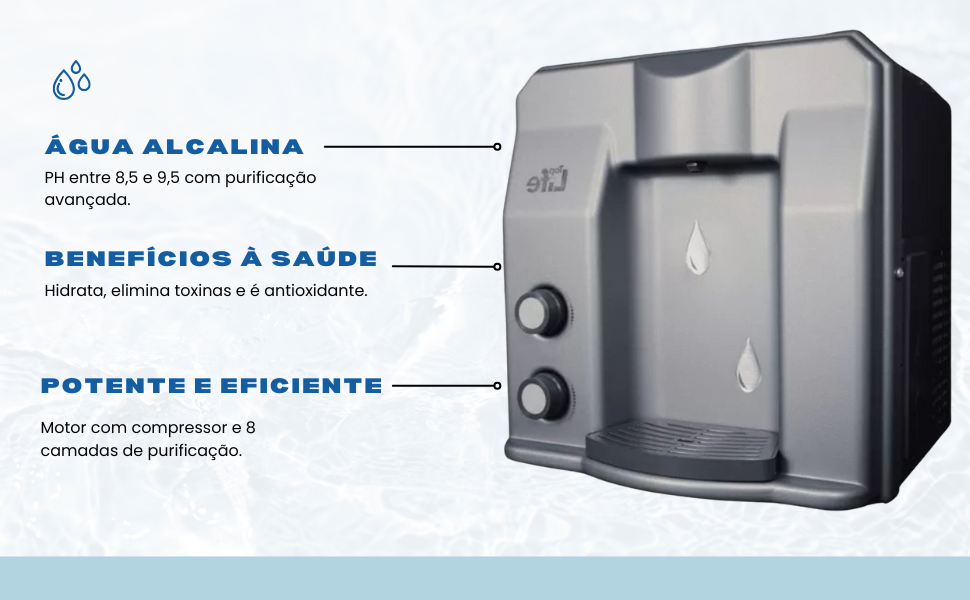 agua alcalina, beneficios a saude, potente e eficiente
