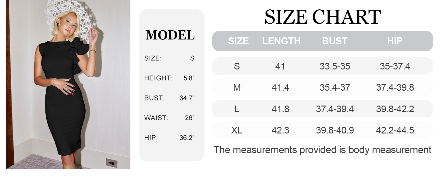 VASAUGE Women's Elegant Formal Bodycon Ruffle Sleeveless Midi Cocktail Party Dress