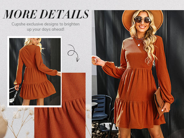 CUPSHE Women's Mini Fall Dresses Knit Casual Long Sleeve Crew Neck
