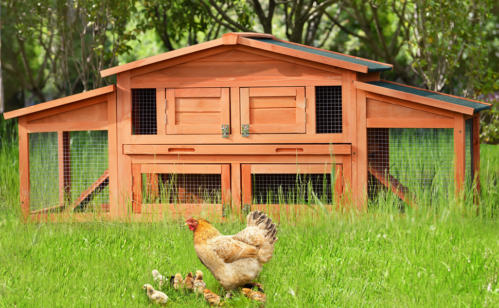 Large Rabbit Hutch Outdoor Chicken Coop, Wood Bunny Hutch
