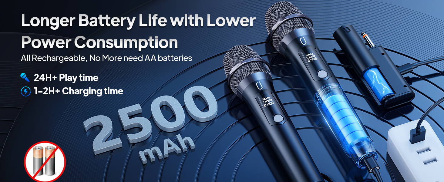 2500 mAh long-lasting battery, easy to sing all day long.