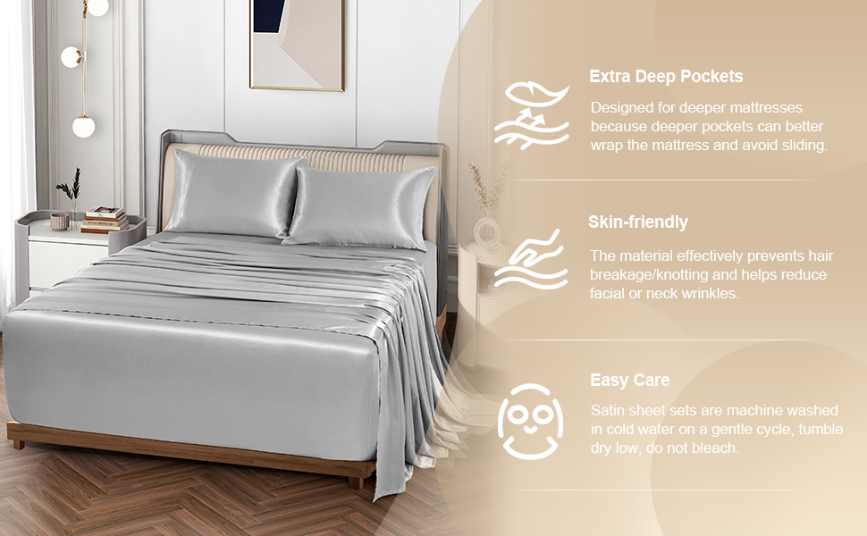 Vonty Satin Sheets Extra Deep Pocket California King Sheet