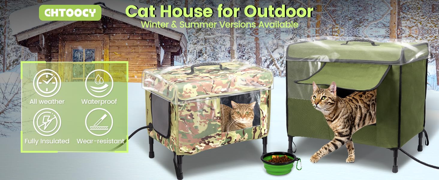 Chtoocy Large Heated Cat House for Outdoor，Insulated