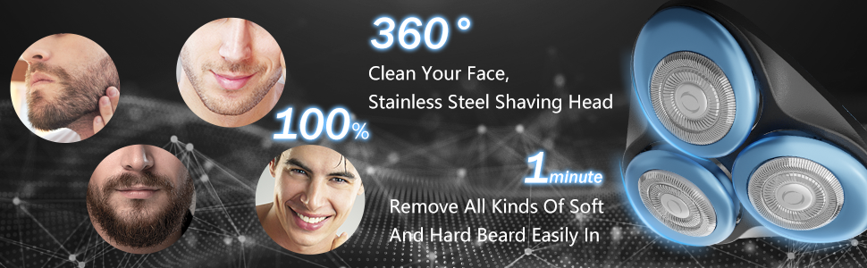 IPX7 Wet and Dry 3D Rotary Razors for Shaving