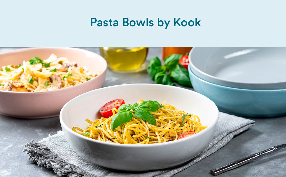KooK Ceramic Pasta Bowl Set, For Soups and Salads, Serving