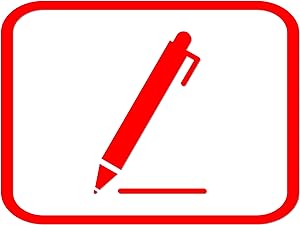 Simplified red icon of a pen or stylus on white background, enclosed in a red rounded square frame.