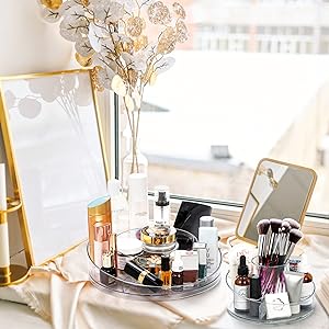 Organizador de Maquiagem Giratório 360° em Acrílico Transparente - Prateleiras Ajustáveis para Cosméticos, Batons e Cuidados com a Pele - Ideal para Penteadeiras | .br 9 organizador maquiagem; maquiagens