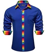 Barry.Wang Mens Novelty Shirts Long Sleeve Formal Dress Shirt Collar Cuff Contrast Casual Button ...