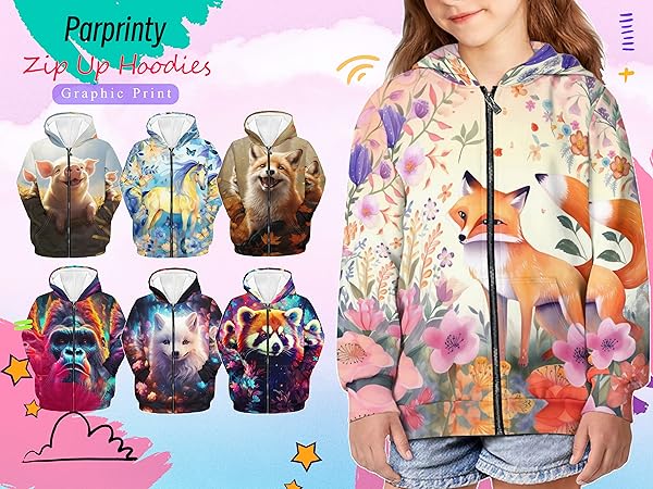 トップス Short Sleeve Hoody - Floral Printed Groovy Flowers Zip up Hoodie, Vintage Retro Floral Front