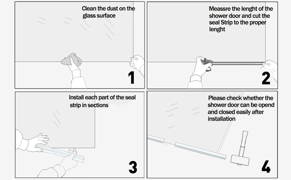 Larora Shower Door Bottom Seal, 4Pack Frameless Glass Shower Door Seal