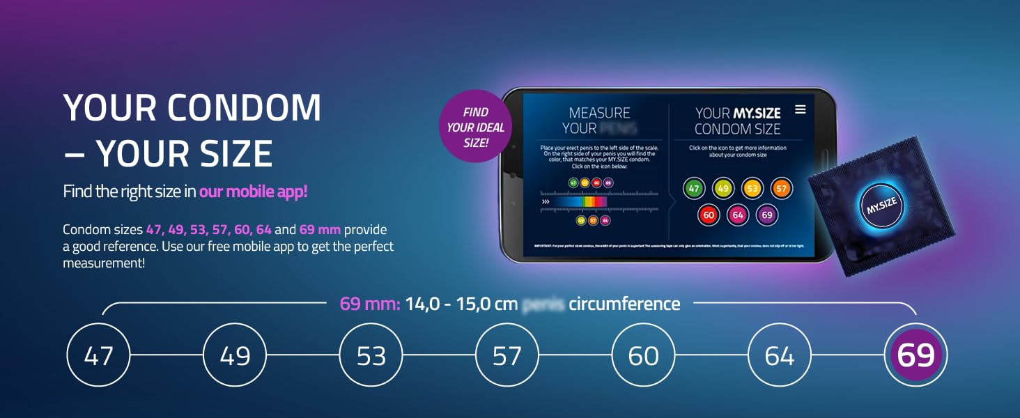 MY.SIZE Classic Condoms Size 7 I 69 mm Width I 3 Pieces Trial Pack I ...