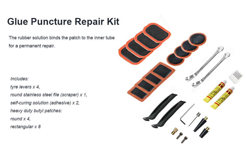 CHUMXINY Bike Puncture Repair Kit With Pump, Glue Puncture Repair Kit Includes 120PSI Bike Pump