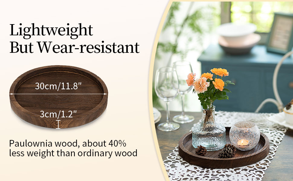 Wooden Decorative Tray Candle Holder Romadedi Round Wood Tray Home Decor, Small Rustic Trays