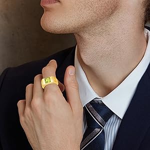 自家製 Peridot Genuine ハーフパン PYTALI 2CT Square Gold Ring for Men 10K 14K 18K Solid Real