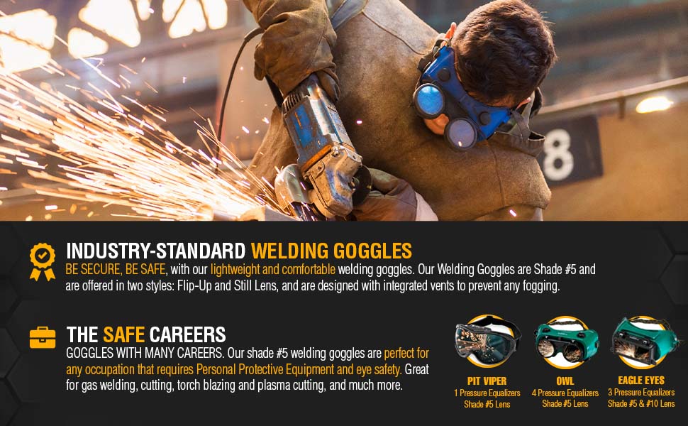 KwikSafety HAMMERHEAD Welding Goggles ANSI OSH CE Certified Welder Iron Worker Face Eye Protection