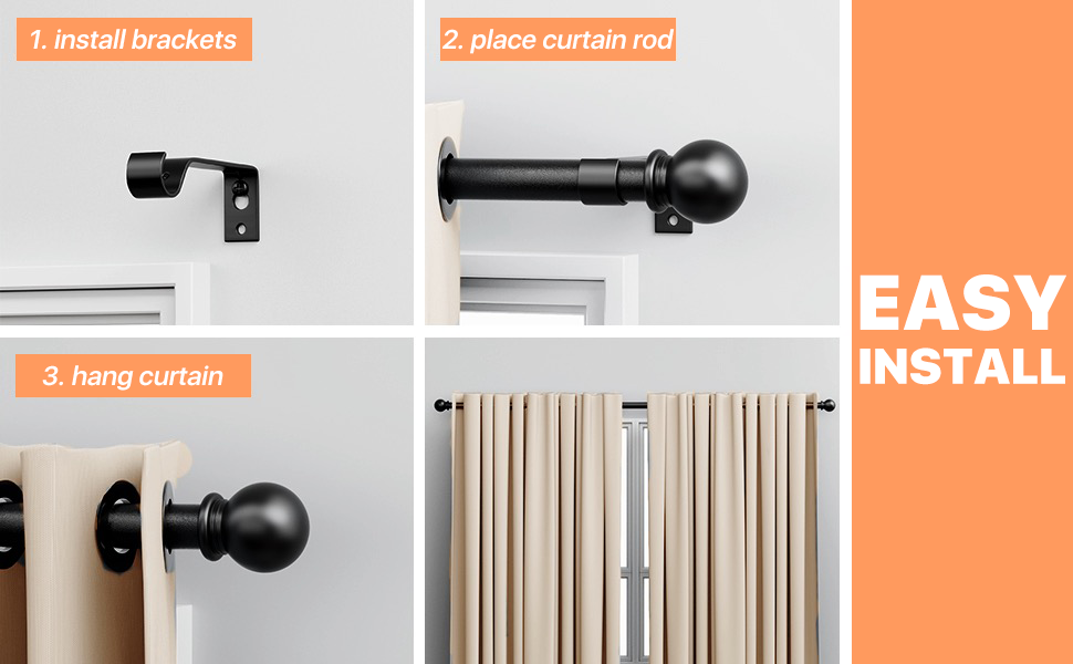 Curtain Rod 2 Pack, Black Curtain rods for Windows 28 to 48 inch