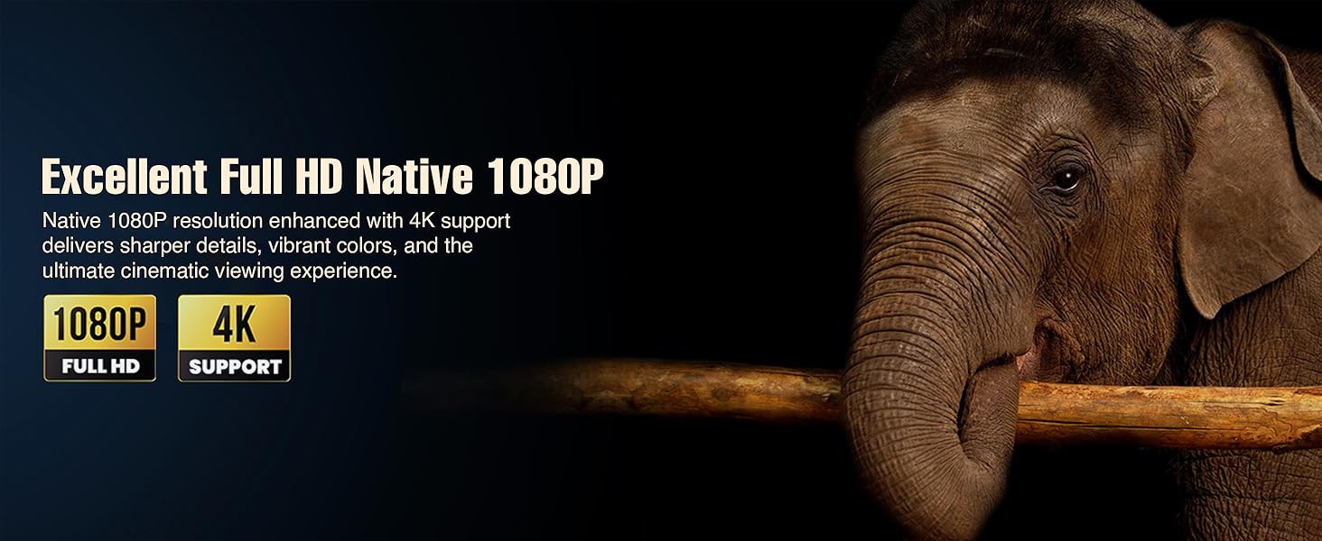 Upgraded Technology, Full HD Projector, Auto Focus, Auto Keystone, 4K Projector, portable, rotatable