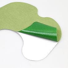 Progressive images of a light green circular pad or disc being peeled or separated, showing layered construction.