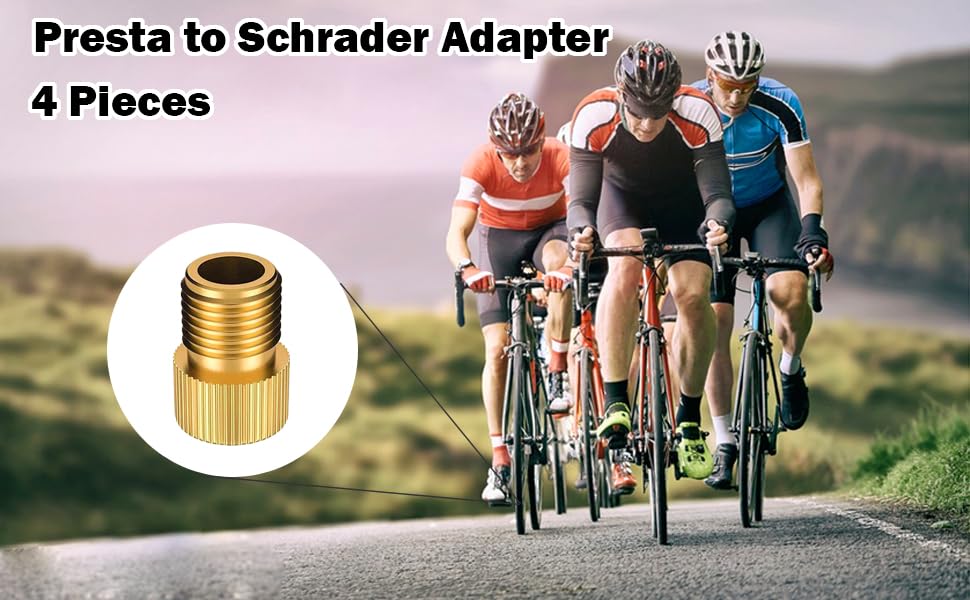 TCPENG® 4 PCS Presta to Schrader Bike Valve Adaptor, Brass Bike Pump Adapter Converter, Rubber