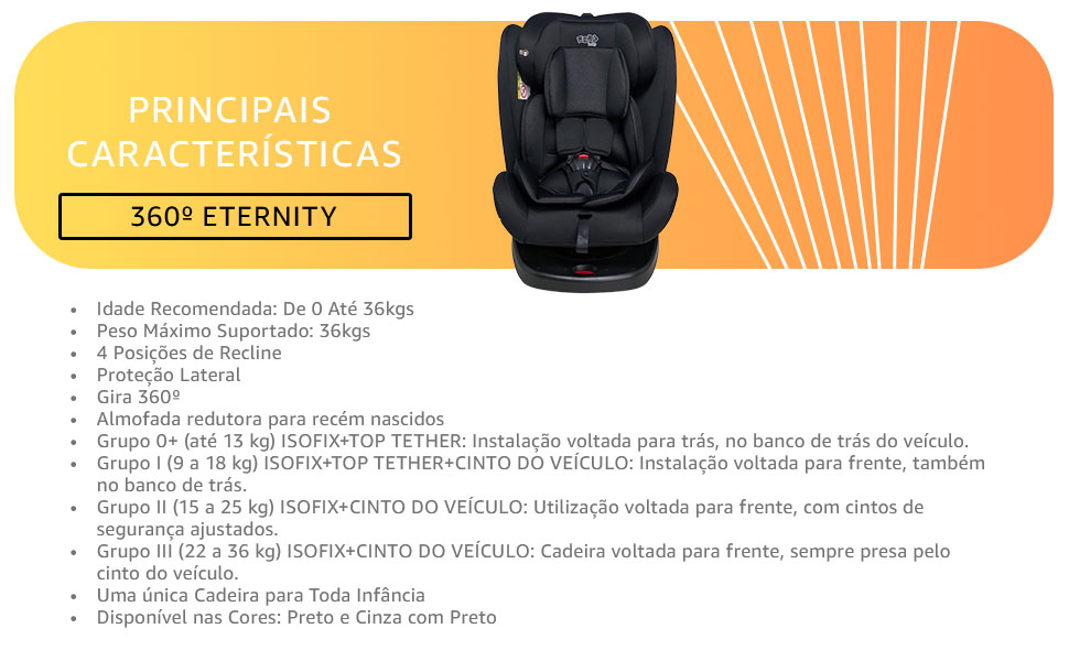 Cadeira de Carro Infantil 0 a 36Kg Eternity 360º Maxi Baby (Preto)