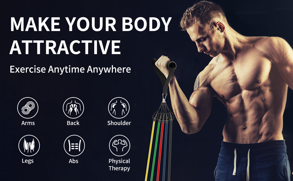 Resistance Bands Set Men Women, Exercise Bands Set with Handles, 5 Tube Workouts Bands and 2 Foam Handles, Fitness Bands Stackable up to 150lbs, Resistance Bands Home Gym Equipment 11 Exercise Resistance Bands Set