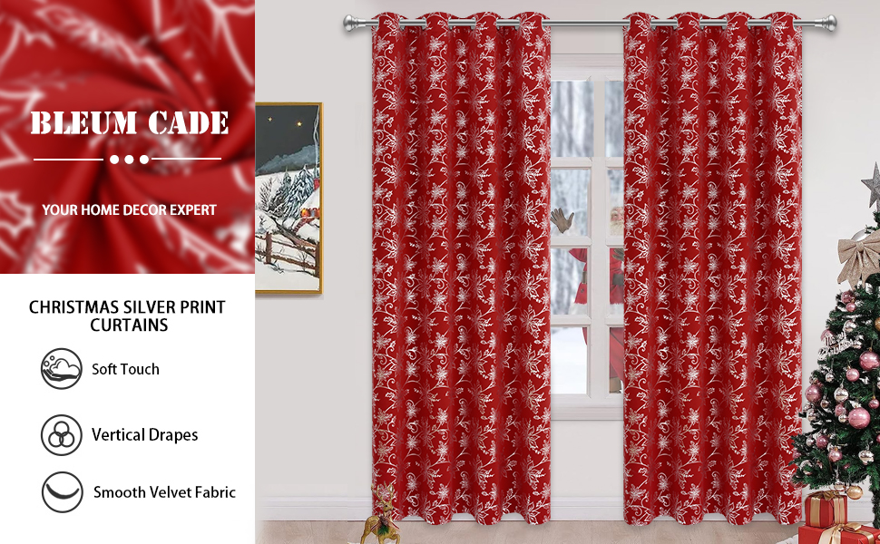 Christmas Curtains for Living Room Silver Floral Foil Print Christmas Curtains