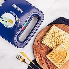 Uncanny Brands Mandalorian Waffle Maker - Bounty Hunter & Baby Yoda Waffles 