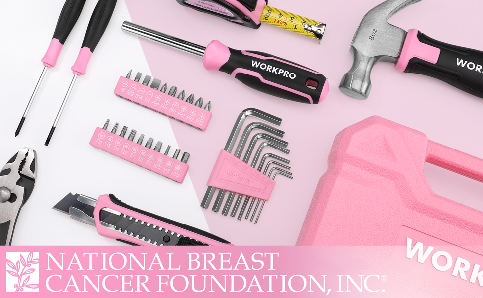 WORKPRO 35Piece Pink Tools Set, Household Tool Kit with Storage