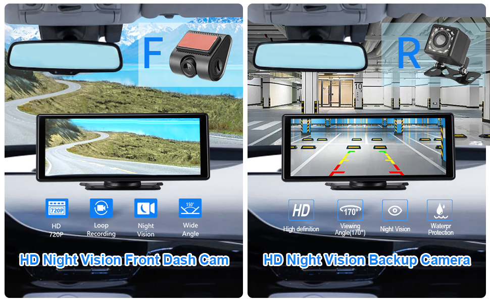 CarThree 10.26Inch Portable Car Stereo with HD Dash Cam