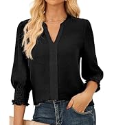 GRACE KARIN Blouses for Women Dressy Casual Henley Shirts 3/4 Sleeve Tops Lace Trim Tunic Pullove...