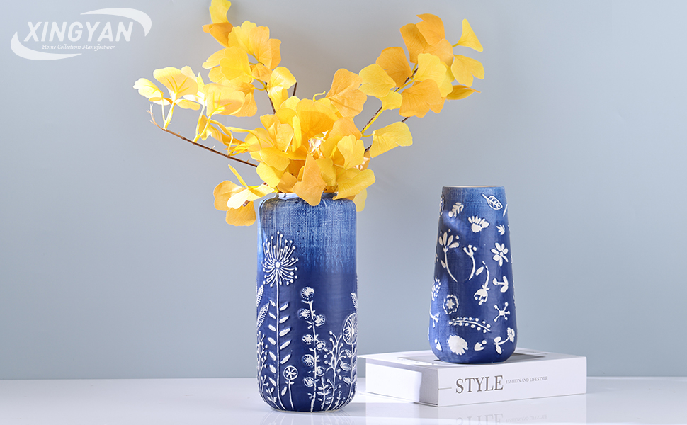 9.4" H Ceramic Blue Vase,Ocean Blue,Sea Blue Floral Vases,Fit for
