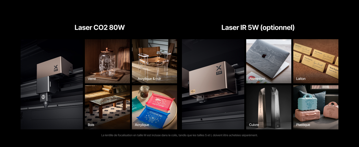 Série de photos de produits montrant un appareil électronique noir sous plusieurs angles, affichant différentes positions de montage et scénarios d'installation dans un éclairage ambiant sombre.