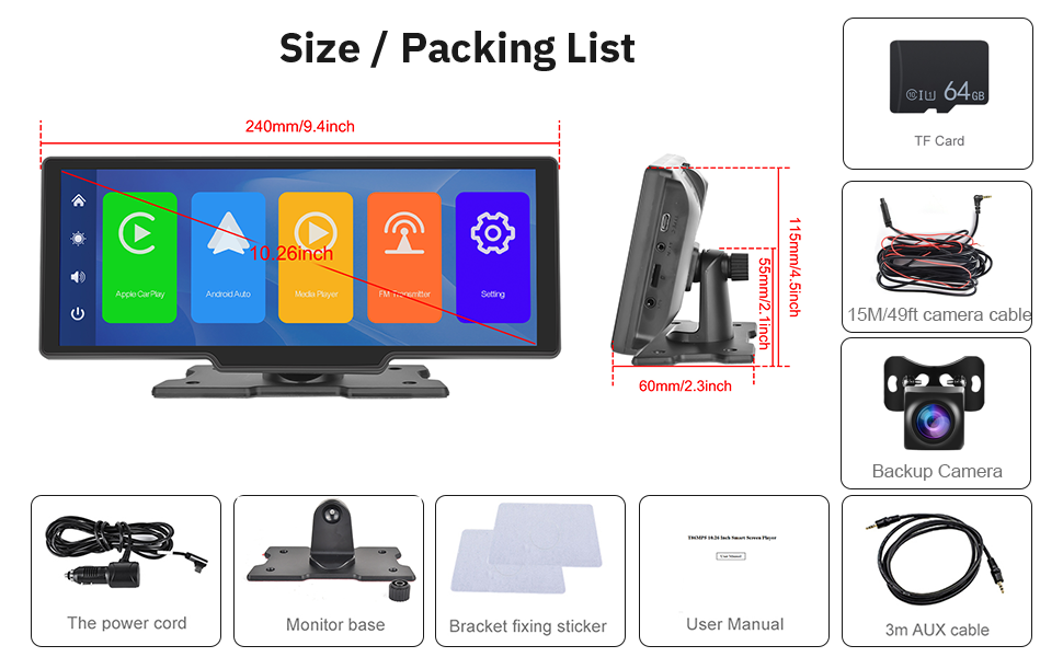 Portable Car Stereo Wireless Apple Carplay Android Auto