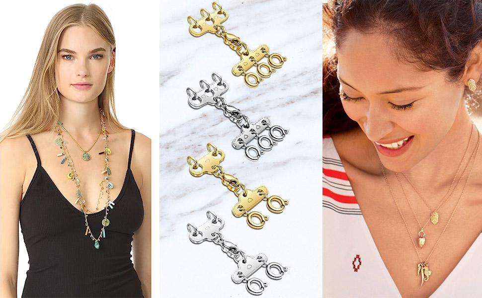 2 Sets Necklace Layering Clasps Gold and Silver Multi