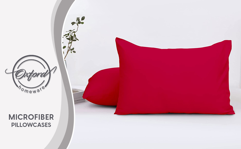 Oxford Homeware Red Pillow Cases 2 Pack Brushed Microfiber Standard