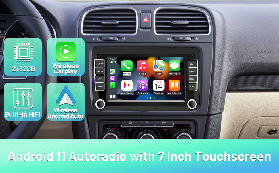 2GB+32GB 7 Inch Android 11 Car Stereo for VW Seat Skoda Radio with