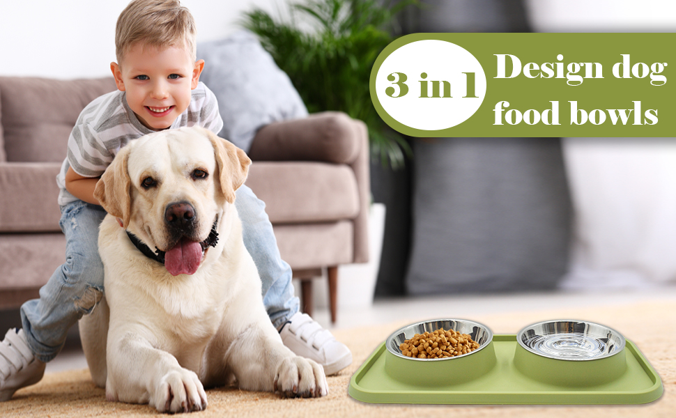 Dog Bowls 2 Stainless Steel Puppies Bowl with No Spill Non-Skid Silicone Mat Pet Water and Food Bowl